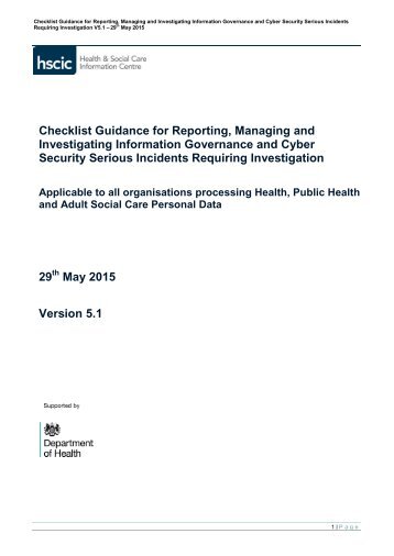 HSCIC SIRI Reporting and Checklist Guidance