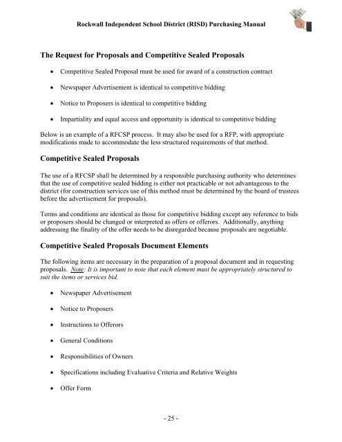 SECTION 5 – COMPETITIVE PROCUREMENTS - Rockwall ISD