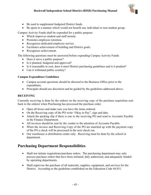 SECTION 5 – COMPETITIVE PROCUREMENTS - Rockwall ISD