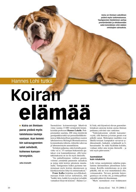 Koiran elÃ¤mÃ¤Ã¤ - Kemia-lehti