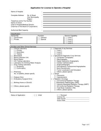 Application for License to Operate a Hospital - CHD-Davao Region