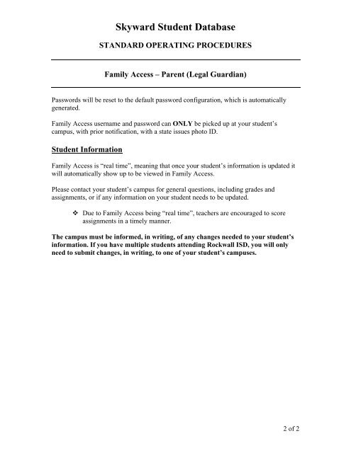 Instructions for Family Access - Rockwall ISD