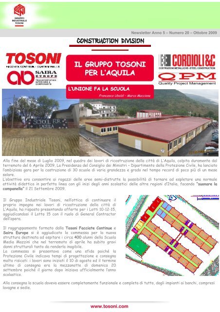 Newsletter n. 20 ottobre 2009 - Gruppo Industriale Tosoni