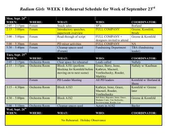Radium Girls Week 1 Rehearsal Schedule