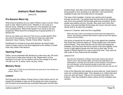 Joshua Rash Joshua's Rash Decision (Joshua 9)