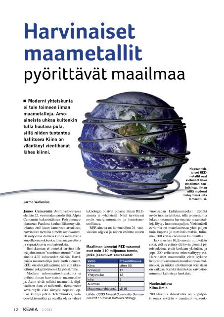 Harvinaiset maametallit pyÃ¶rittÃ¤vÃ¤t maailmaa - Kemia-lehti