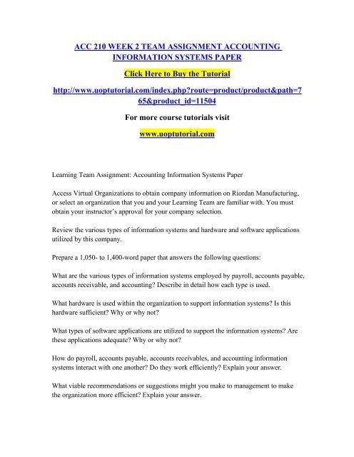 ACC 210 WEEK 2 TEAM ASSIGNMENT ACCOUNTING INFORMATION SYSTEMS PAPER
