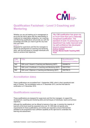 Qualification Factsheet â Level 3 Coaching and Mentoring