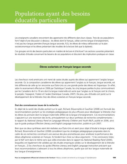 Pour un enseignement efficace de la lecture et de l'Ã©criture