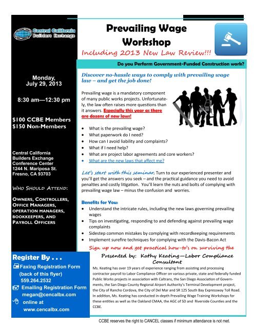 Prevailing Wage Workshop Central California Builders Exchange