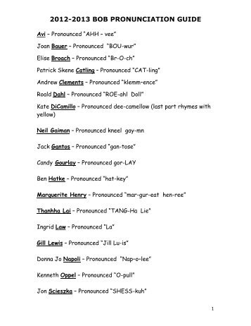 2012-2013 BOB PRONUNCIATION GUIDE - Elgin Academy