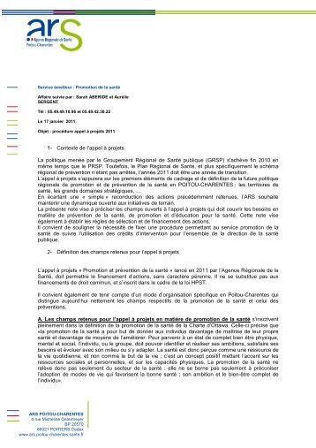 Note de cadrage gÃ©nÃ©ral - ARS Poitou-Charentes