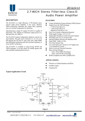 EUA2012 2.7-W/CH Stereo Filter-less Class-D Audio ... - aitendo