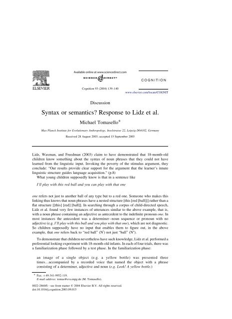 Syntax or semantics? Response to Lidz et al. - Linguistics