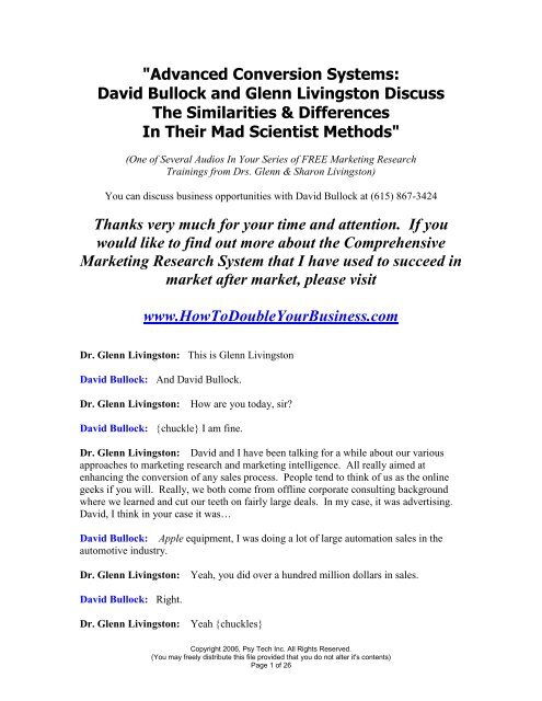 Advanced Conversion Systems: David Bullock and Glenn Livingston ...