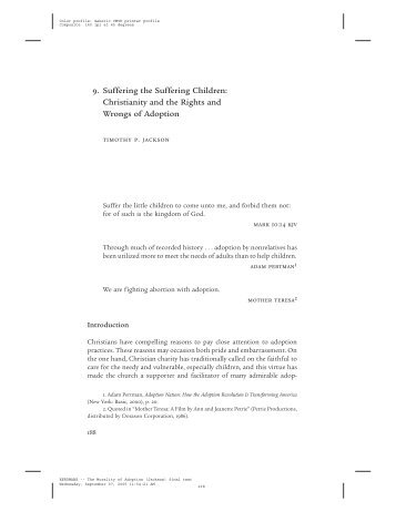 Jackson: The Morality of Adoption Suffering the Suffering Children ...