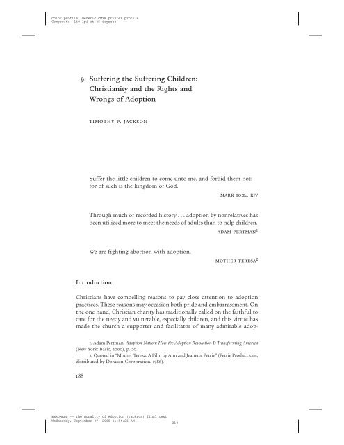 Jackson: The Morality of Adoption Suffering the Suffering Children ...