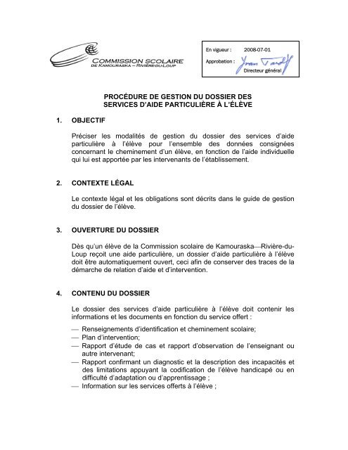 PROCÃDURE DE GESTION DU DOSSIER DES SERVICES D'AIDE ...