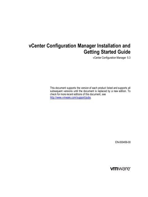 vCenter Configuration Manager Installation and Getting ... - VMware