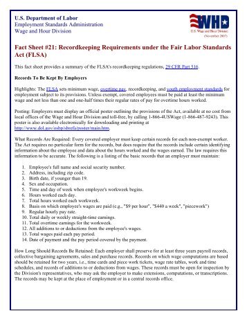 Fact Sheet #21: Recordkeeping Requirements under the Fair Labor ...