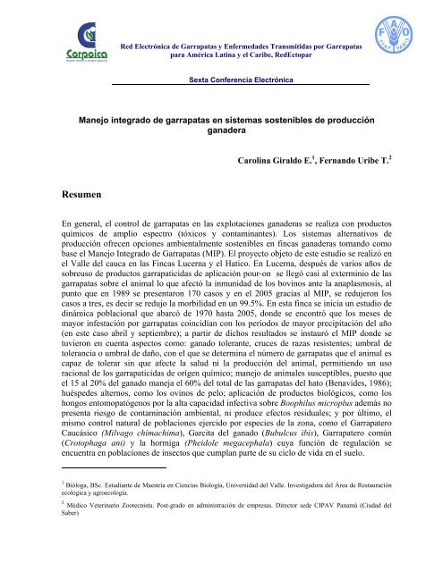 Métodos alternos de control de garrapatas - Corpoica