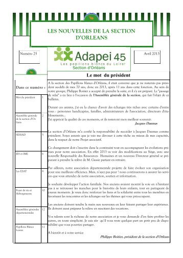 LES NOUVELLES DE LA SECTION D'ORLEANS - Adapei