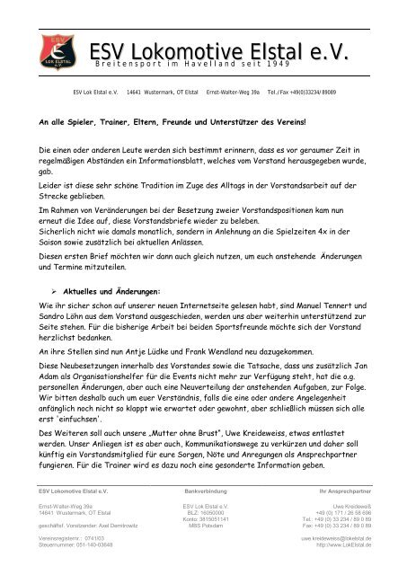 Vorstandsbrief Oktober 2013 - ESV Lok Elstal eV