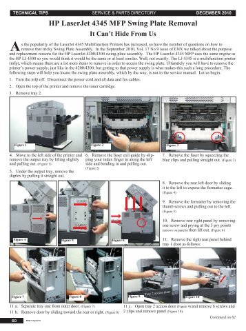 HP LaserJet 4345 MFP Swing Plate Removal - ENX Magazine