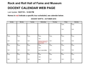 Rock Hall Docent Calendar - The Rock and Roll Hall of Fame and ...