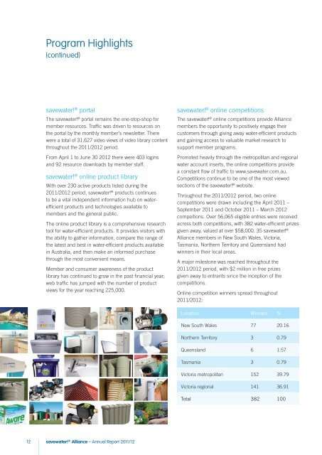 savewater!Â® Alliance Inc. Annual Report 2011/12 - Savewater.com.au