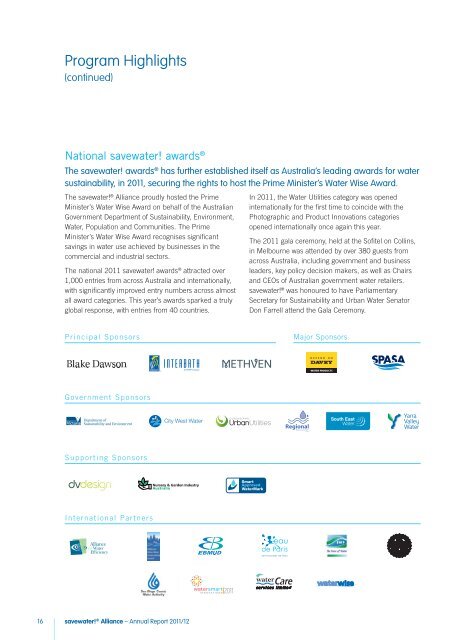 savewater!Â® Alliance Inc. Annual Report 2011/12 - Savewater.com.au