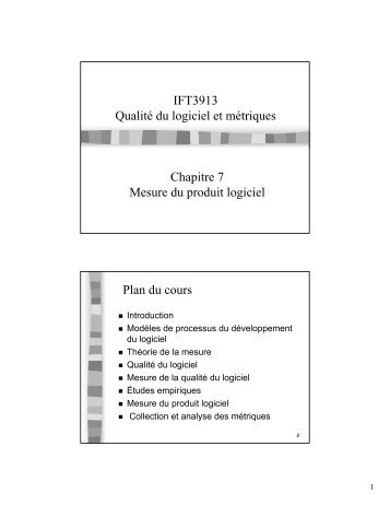 IFT3913 QualitÃ© du logiciel et mÃ©triques Chapitre 7 Mesure ... - igt.net