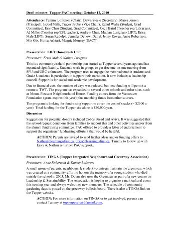 Draft minutes; Tupper PAC meeting: October 12, 2010 - sct-handouts