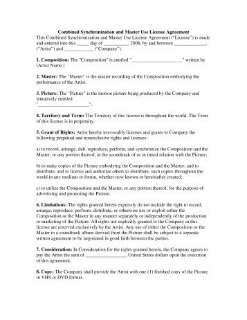 Combined Synchronization and Master Use License Agreement ...