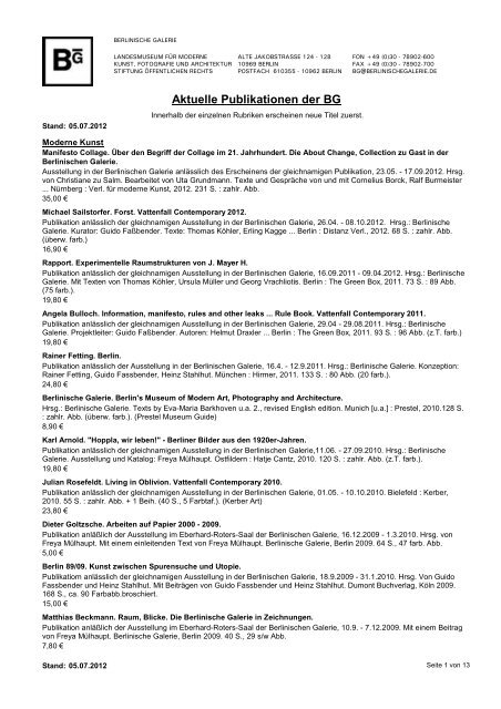 Publikationsliste aktuell (PDF) - Berlinische Galerie