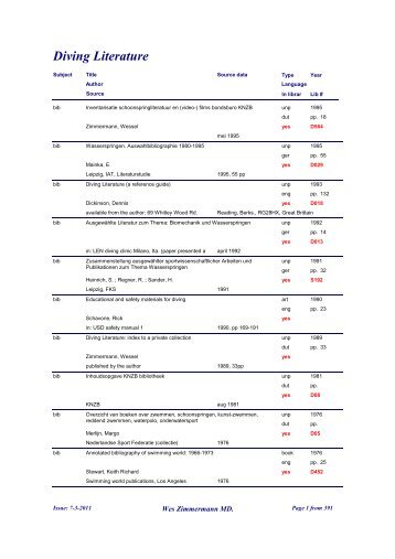 Diving Literature - Wessel Zimmermann - Amersfoort