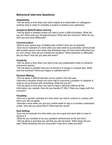 examples of behavioral based interview questions