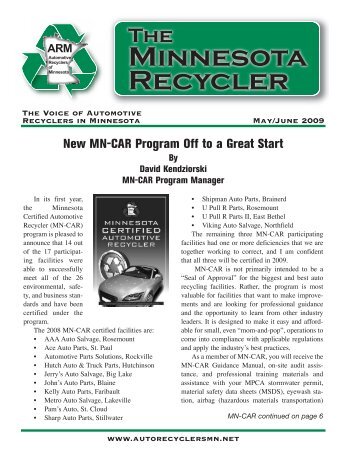 the minnesota recycler arm news - Automotive Recyclers of Minnesota