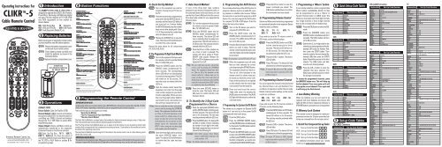 Cable Remote Control Operating Instructions For CLIKRTM-5