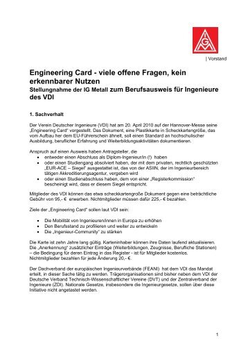 Engineering Card - viele offene Fragen, kein erkennbarer Nutzen