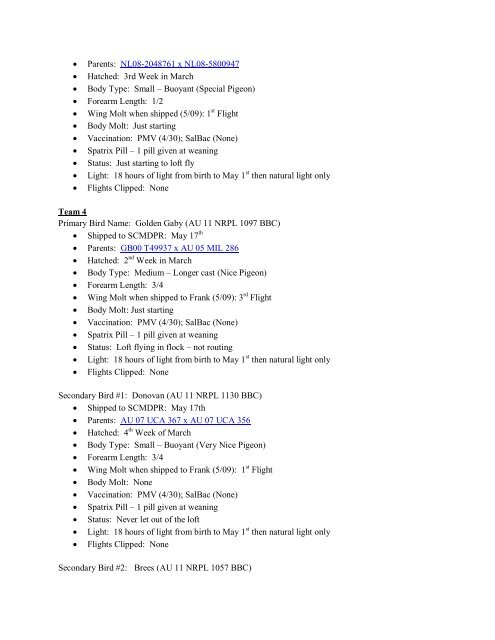 2012 SCMDPR Entries - Nemelka Racing Pigeon Loft