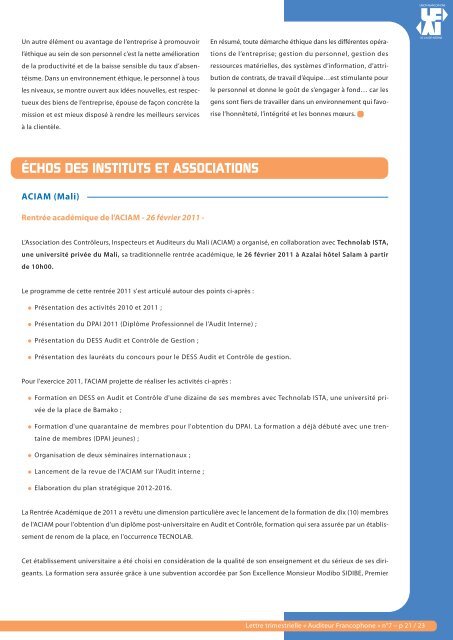 Auditeur Francophone : NÂ° 7 Avril - Juin 2011 - SVIR