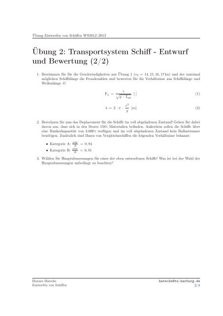 Übung 2: Transportsystem Schiff - Entwurf und Bewertung (2/2)