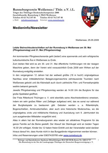 Runneburgverein Weißensee/ Thür. e.V. i.L. Medieninfo/Newsletter