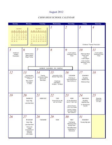 Calendar 2012-2013 - Cantwell-Sacred Heart of Mary High School