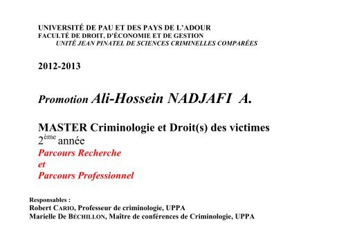 Promotion Ali-Hossein NADJAFI A. - Master Criminologie et droits ...