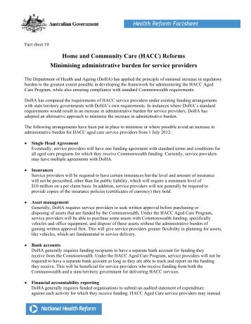 Home and Community Care (HACC) Reforms Minimising administrative ...