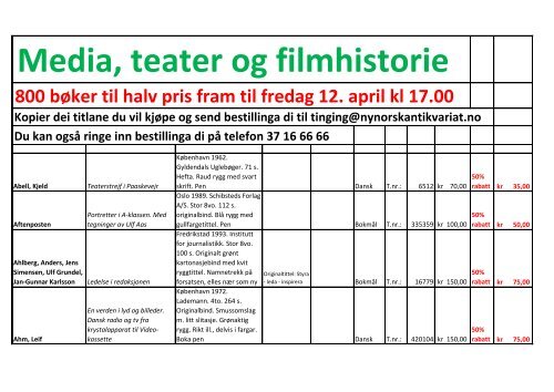 Media, teater og filmhistorie - Nynorsk antikvariat