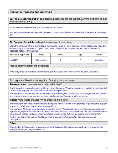 Language and Culture Camp Final Report Form ... - First Peoples