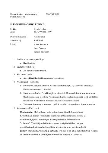 20 Jaoston kokous 31.3.2008 pÃ¶ytÃ¤kirja - Kuusankosken Urheiluseura